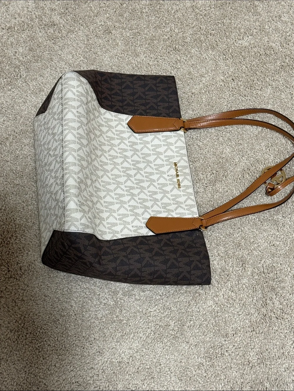 Michael Kors Cream, Brown & Tan Signature Tote with Matching Tan Wallet